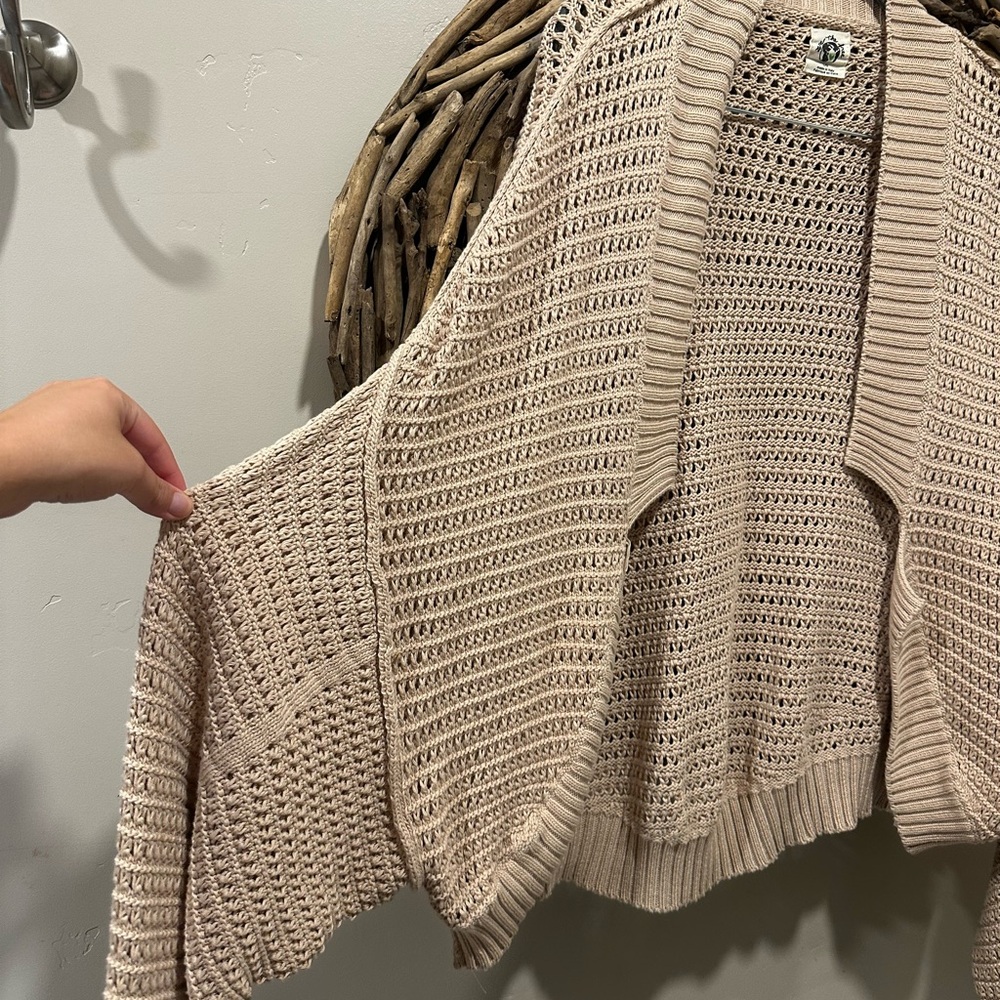 We The Free Beige Open-Knit Cardigan